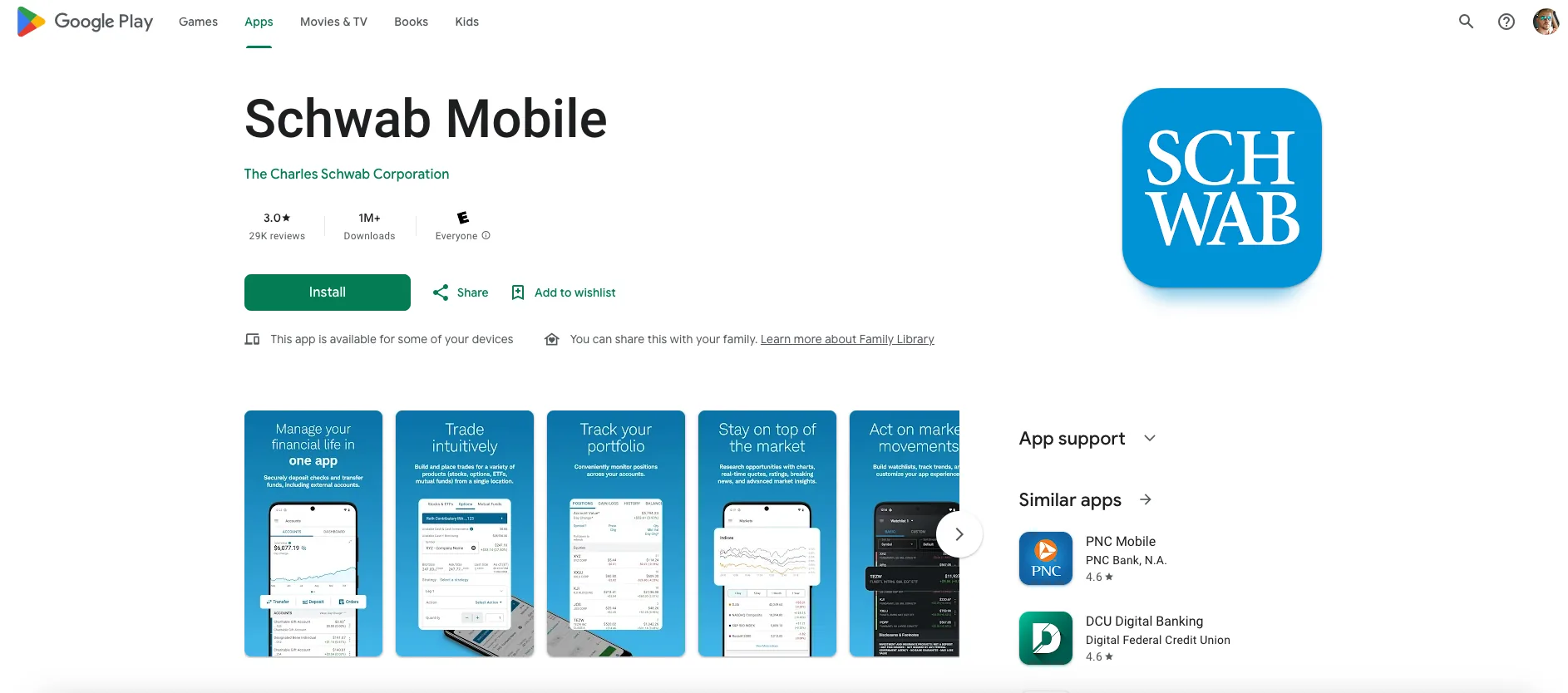 Charles Schwab mobile app trade ticket